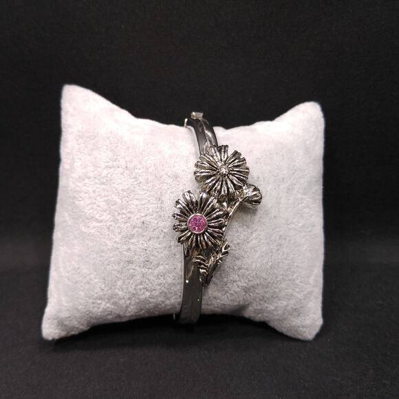 Vintage Lenox Floral Pink Rhinestone Hinged Bracelet, October Flower - Picture 9 of 10